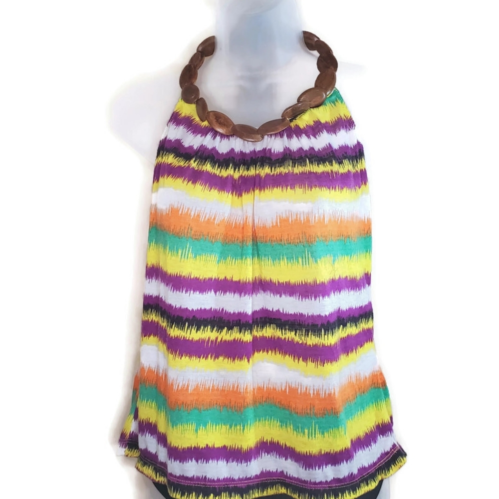 Love Love Lo Wooden Accent Striped Halter Top Small Junior